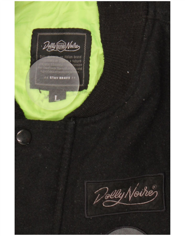 Dolly Noire Herre Graphic Bomber Jacket UK 40 Large Black Wool