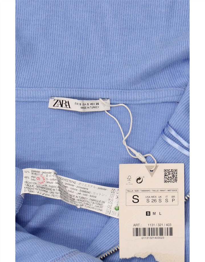 ZARA Dame Longline Zip Neck Jumper Sweater UK 10 Small Blue Polyester