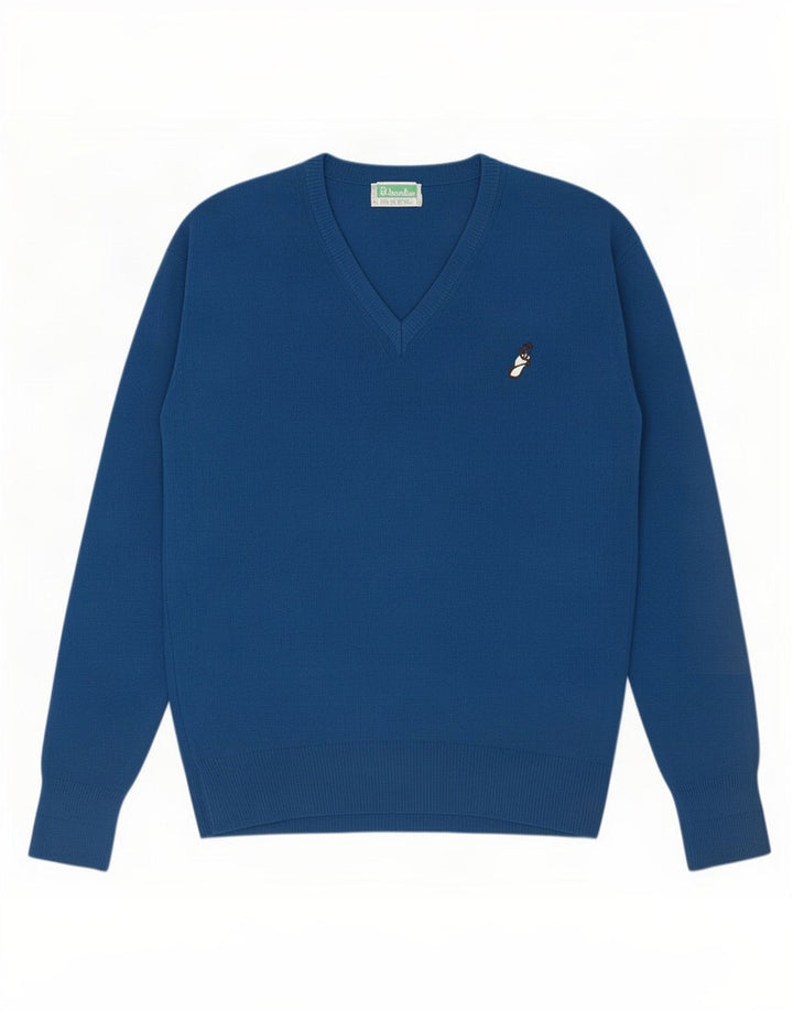 Benetton Herre V-hals sweater Stor blå uld