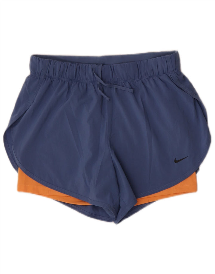 Nike Dame Dri Fit sportsshorts UK 12 Medium Blue Colourblock Polyester