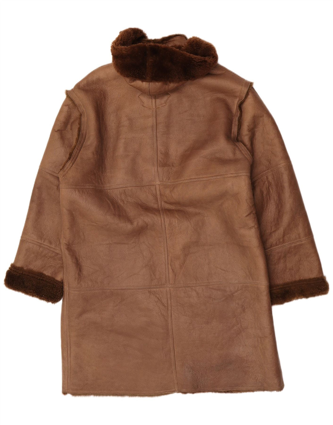 Coveri Shearling Overfrakke med hætte til mænd EU 54 2XL brunt læder