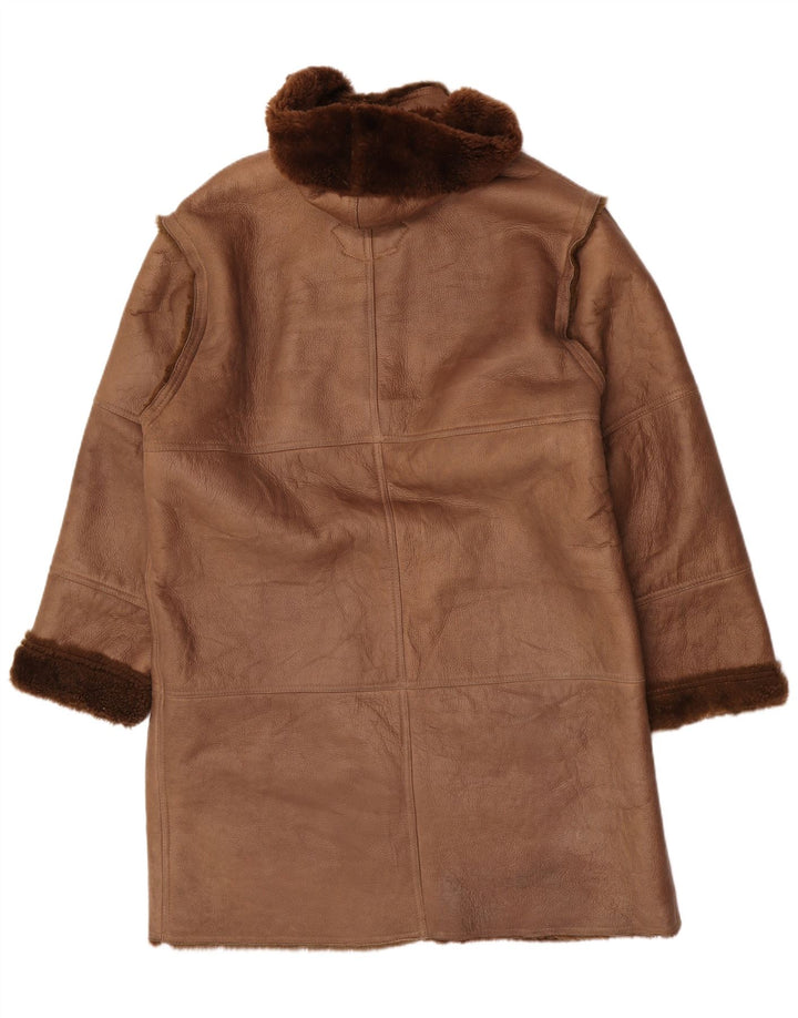 Coveri Shearling Overfrakke med hætte til mænd EU 54 2XL brunt læder