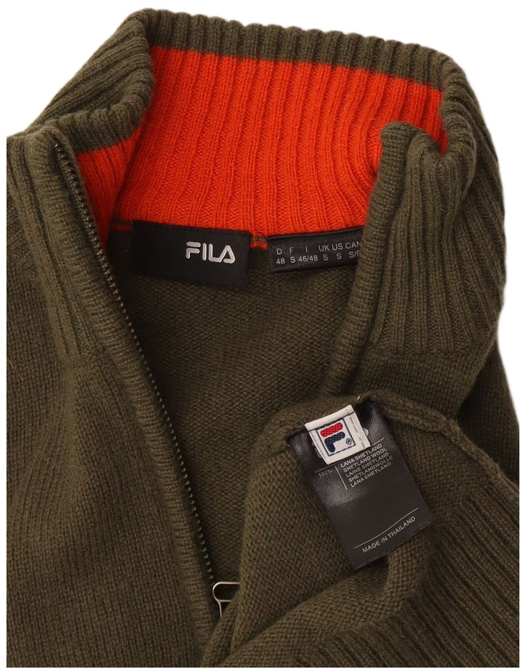 Fila Herre Zip Neck Jumper Sweater Small Khaki Wool