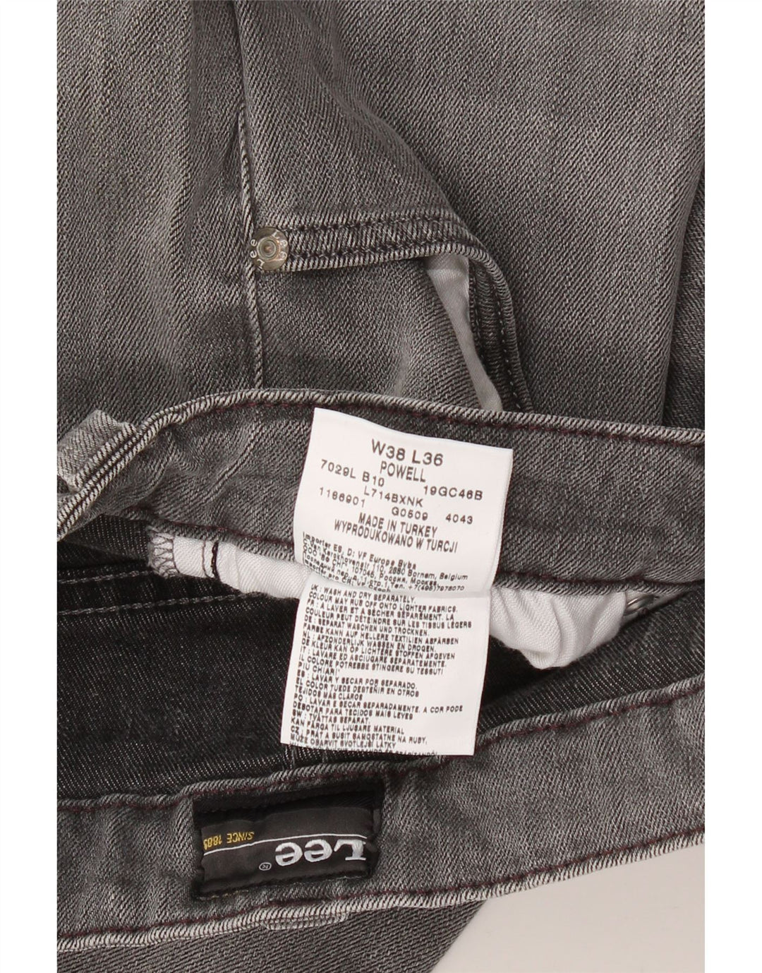 LEE Mens Powell Slim Jeans W38 L28 Grå Bomuld