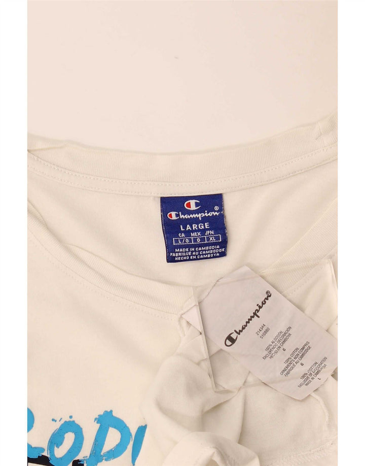 Champion Herre Grafisk T-Shirt Top Stor Hvid Bomuld