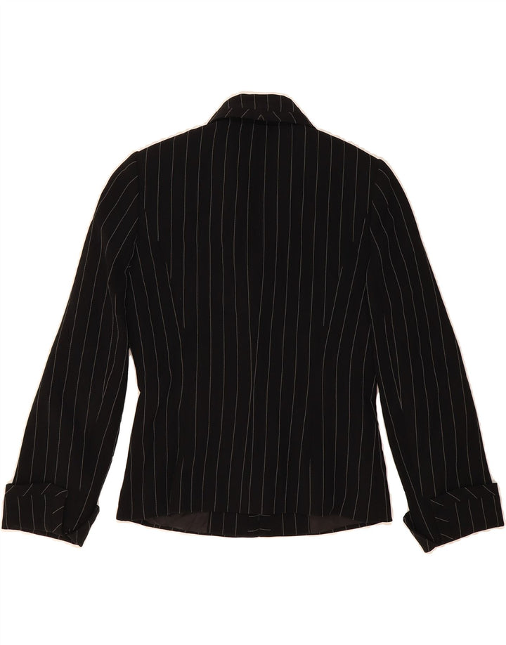 JAEGER Womens Open Blazer Jacket UK 6 XS  Black Pinstripe Acetate Vintage Jaeger and Second-Hand Jaeger from Messina Hembry 