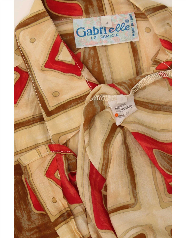 Gabrielle Kortærmet skjortebluse til kvinder UK 16 Stor Beige Patchwork Silke