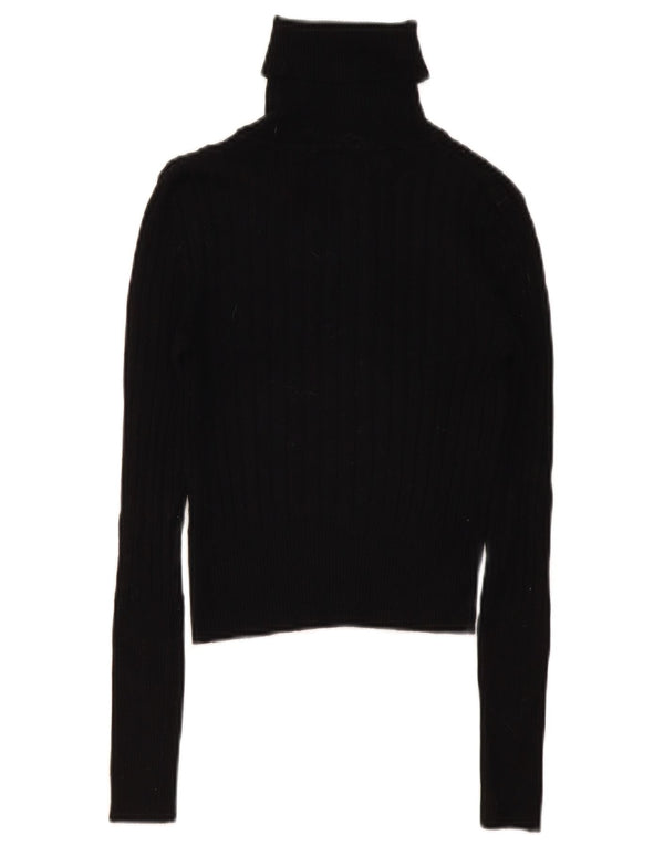 Zara Womens Crop Roll Neck Jumper Sweater UK 12 Medium Black Viscose