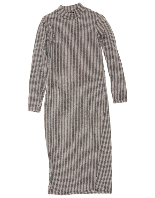 Zara Womens Trafaluc Long Sleeve Bodycon Dress UK 10 Small Grey Striped