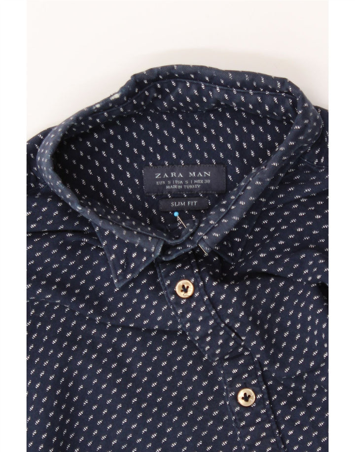 ZARA Mens Slim Fit Flannel Shirt Small Navy Blue Spotted Vintage Zara and Second-Hand Zara from Messina Hembry 