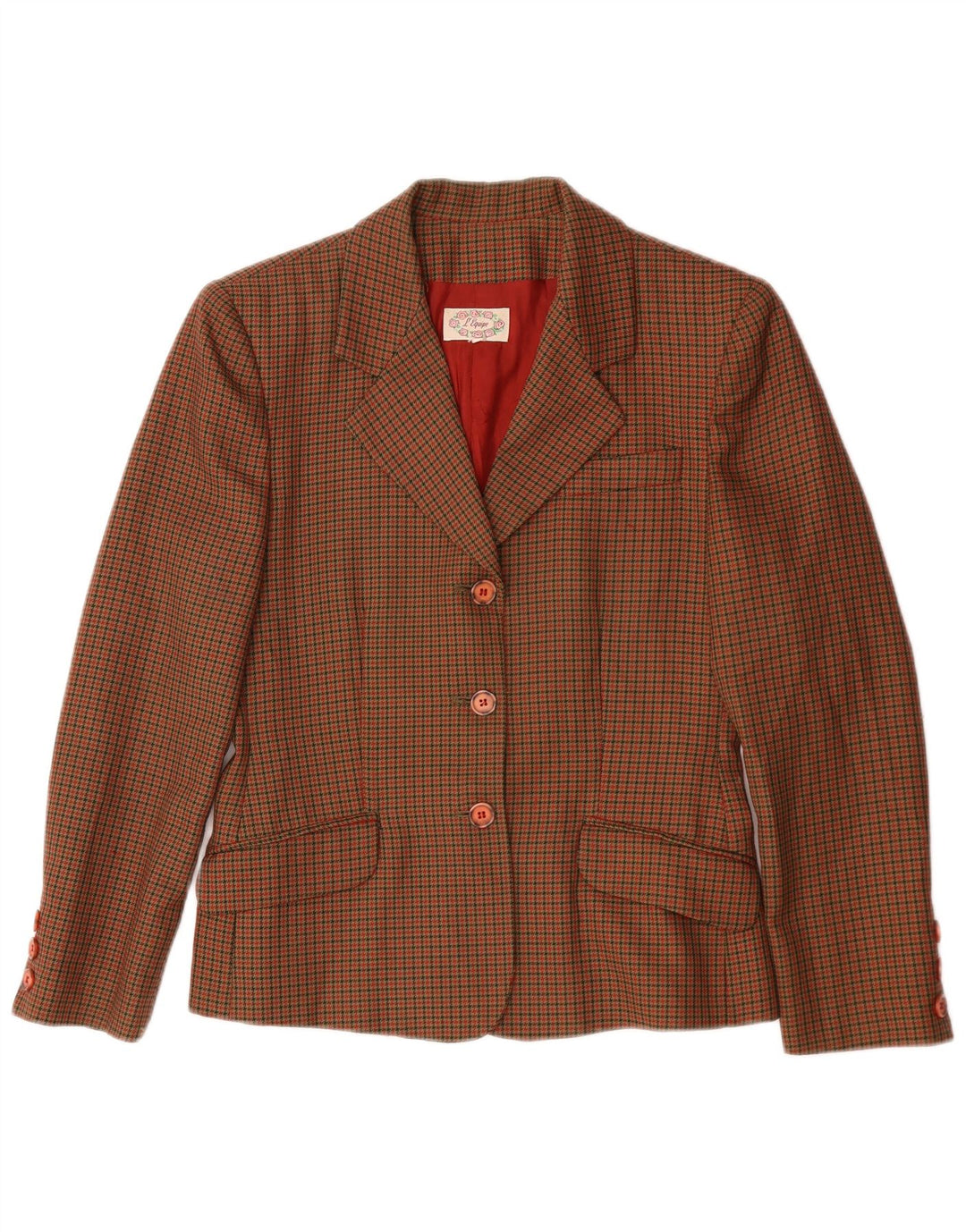 L'Equipe Dame 3-knaps blazerjakke UK 14 Medium Brown Houndstooth