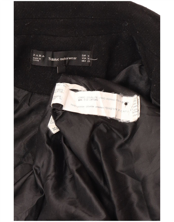 Zara Dame Dobbeltradet Frakke UK 12 Medium Sort Polyester