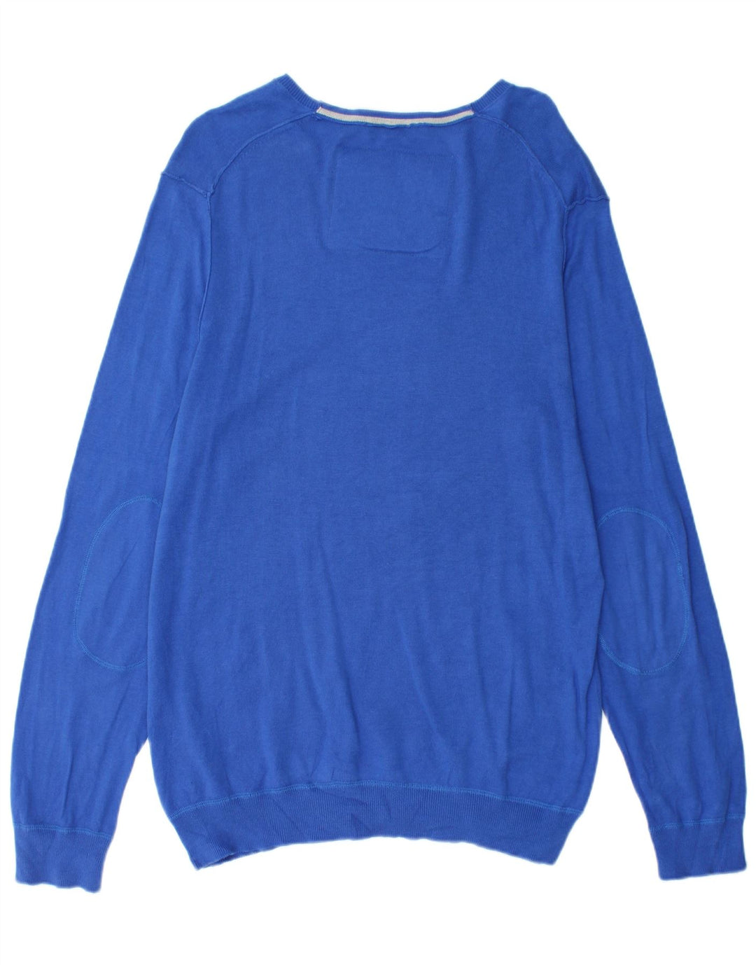 TRUSSARDI JEANS Mens V-Neck Jumper Sweater Large Blue Cotton