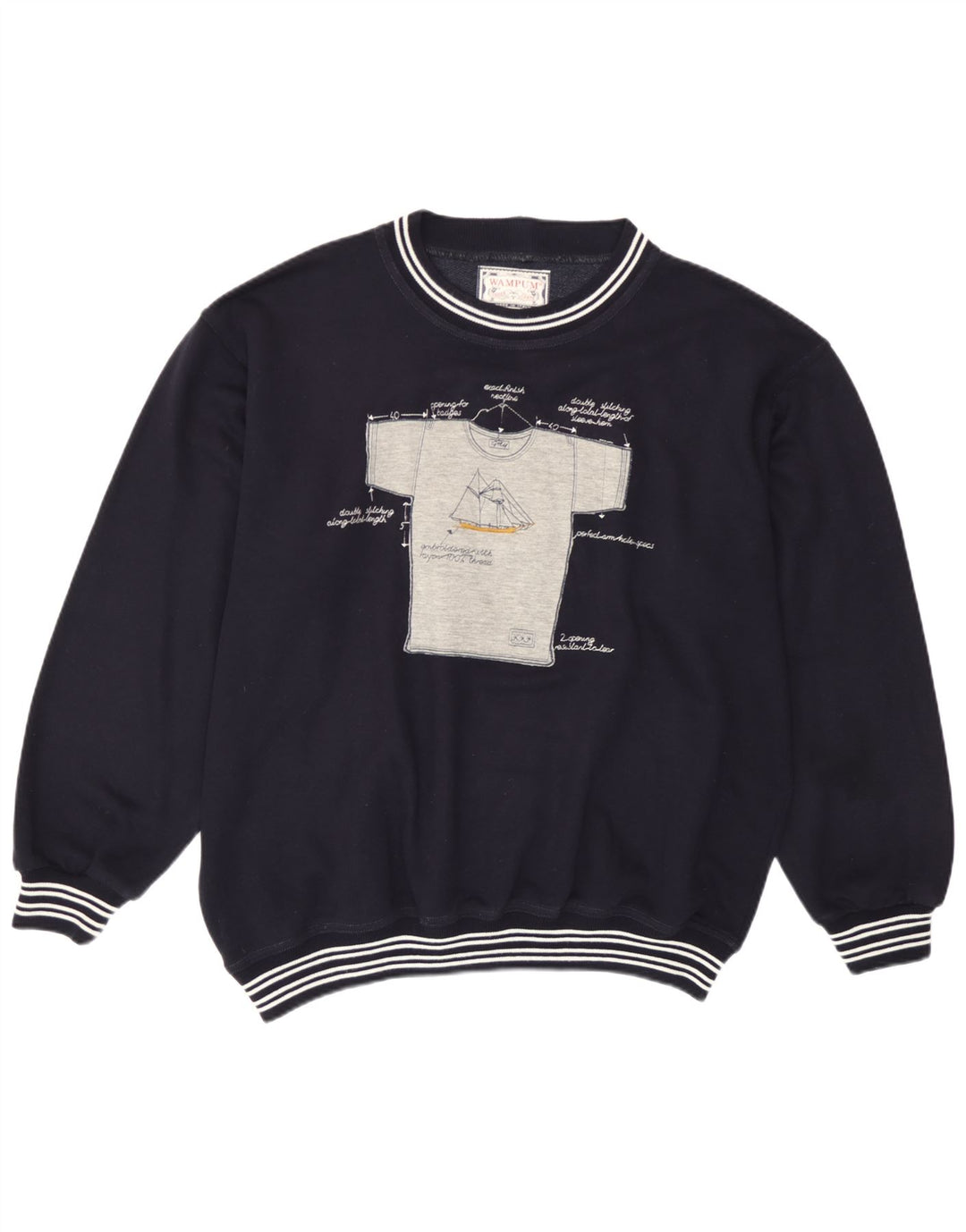 Wampum Herre grafisk sweatshirt jumper stor marineblå akryl
