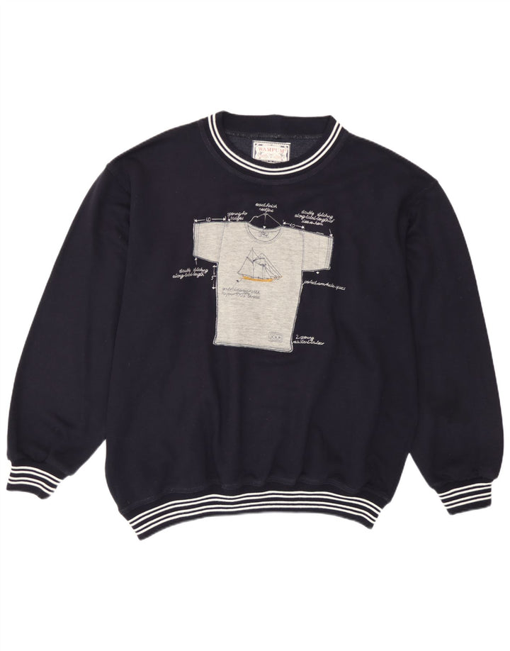 Wampum Herre grafisk sweatshirt jumper stor marineblå akryl