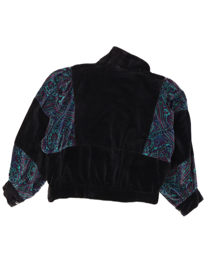 Vintage Kvinders Oversized Crop Bomber Jacket UK 10 Small Navy Blue Paisley