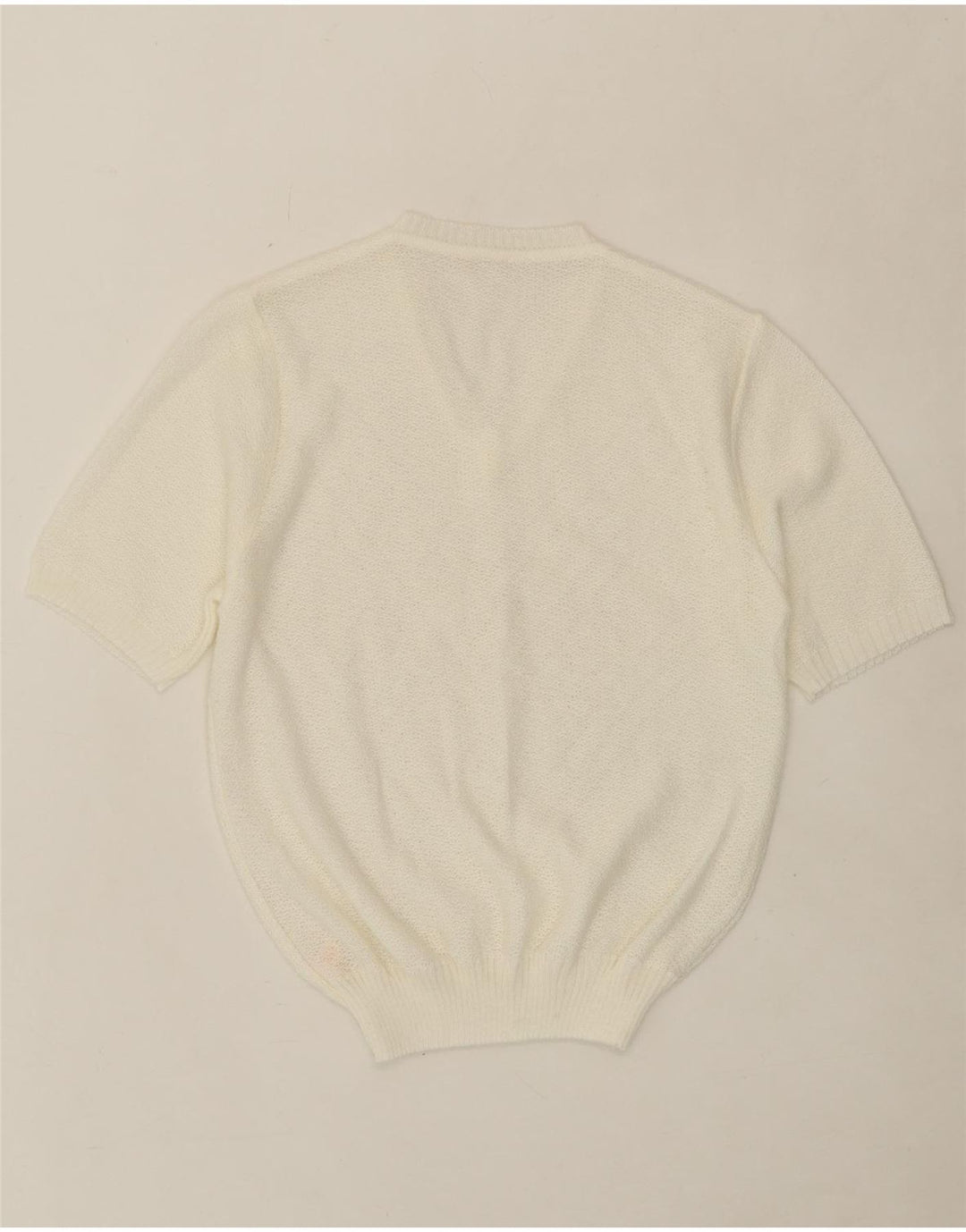 VINTAGE Womens Short Sleeve V-Neck Jumper Sweater UK 14 Medium White Vintage Vintage and Second-Hand Vintage from Messina Hembry 