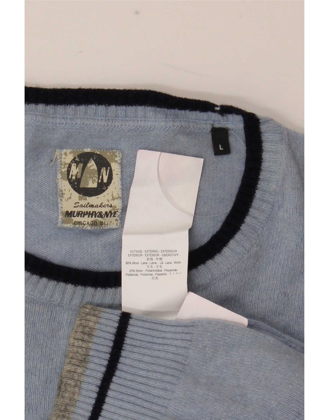 Murphy & Nye Herre sweater med rund hals, stor blå uld