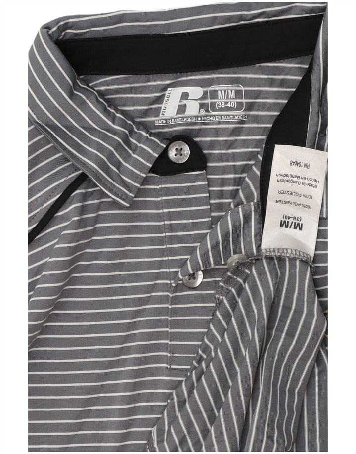RUSSELL ATHLETIC Poloskjorte til mænd UK 38/40 mellemgrå stribet polyester