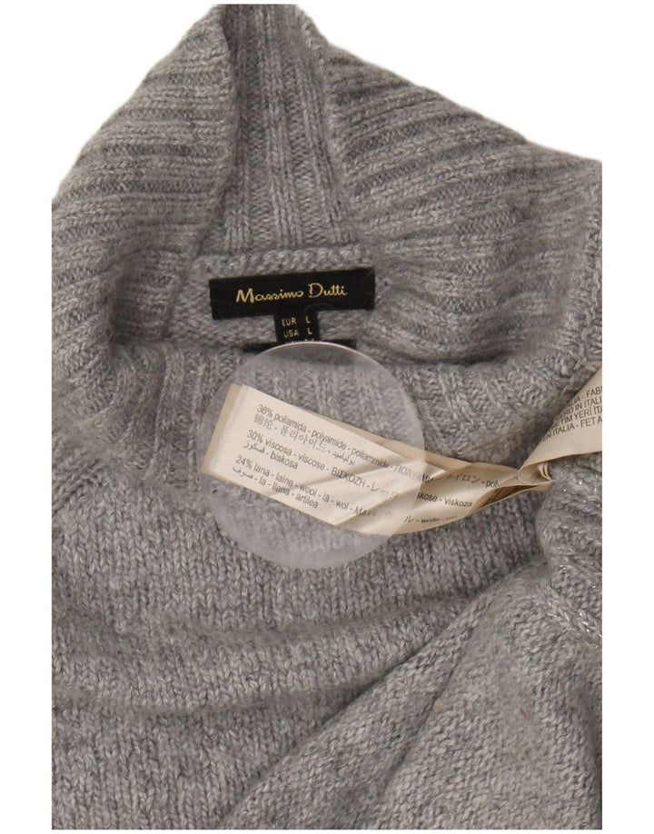 MASSIMO DUTTI Womens Turtle Neck Jumper Sweater UK 14 Large Grey Polyamide