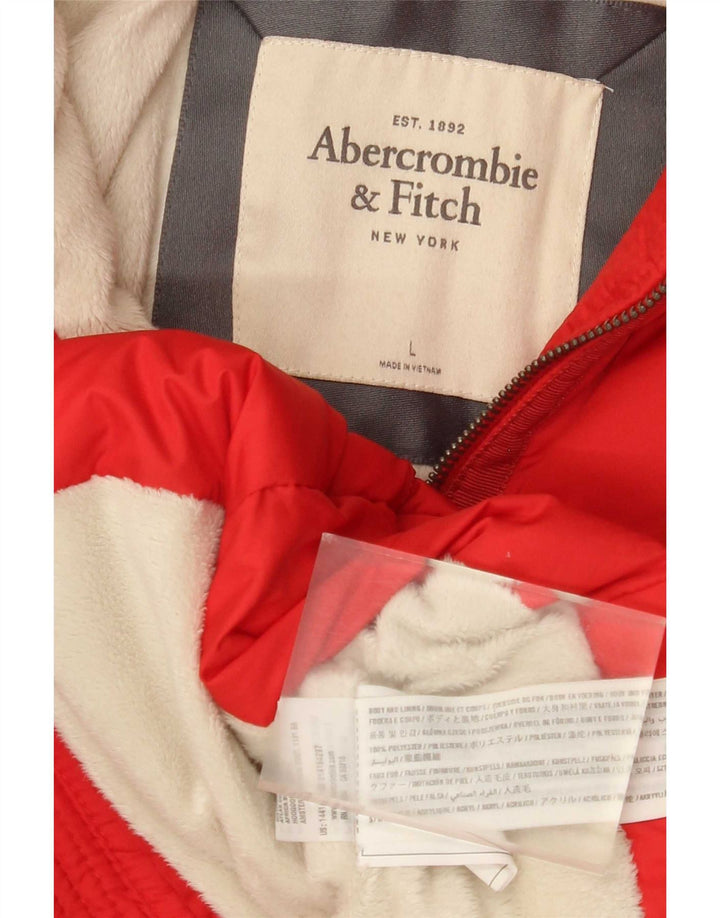 Abercrombie & Fitch Polstret hættejakke til kvinder UK 16 Stor rød polyester