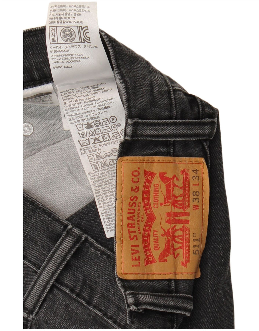Levi's Herre 511 Slim Jeans W38 L34 Sort Bomuld