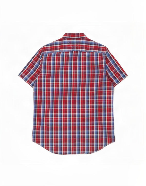 Tommy Hilfiger Mens Short Sleeve Custom Fit Shirt Medium Red Check Cotton