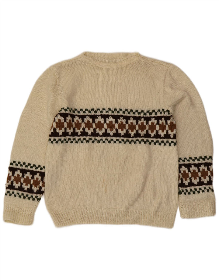 Vintage herre sweater med rund hals, lille off white Fair Isle