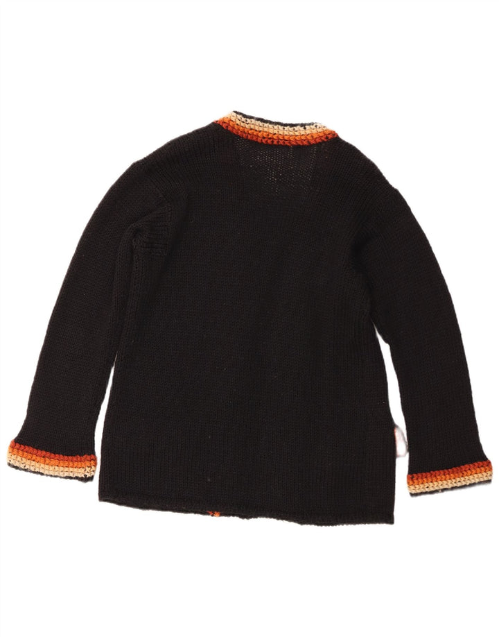 Vintage Womens Open Cardigan Sweater UK 14 Medium Black Colourblock