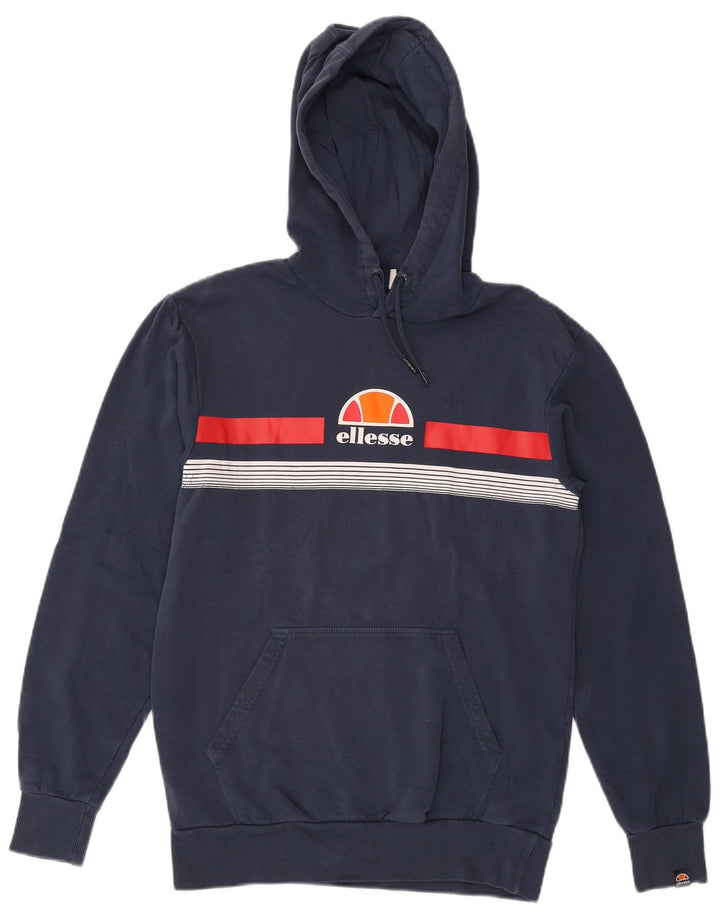 ELLESSE Mens Graphic Hoodie Jumper Medium Navy Blue Colourblock Cotton