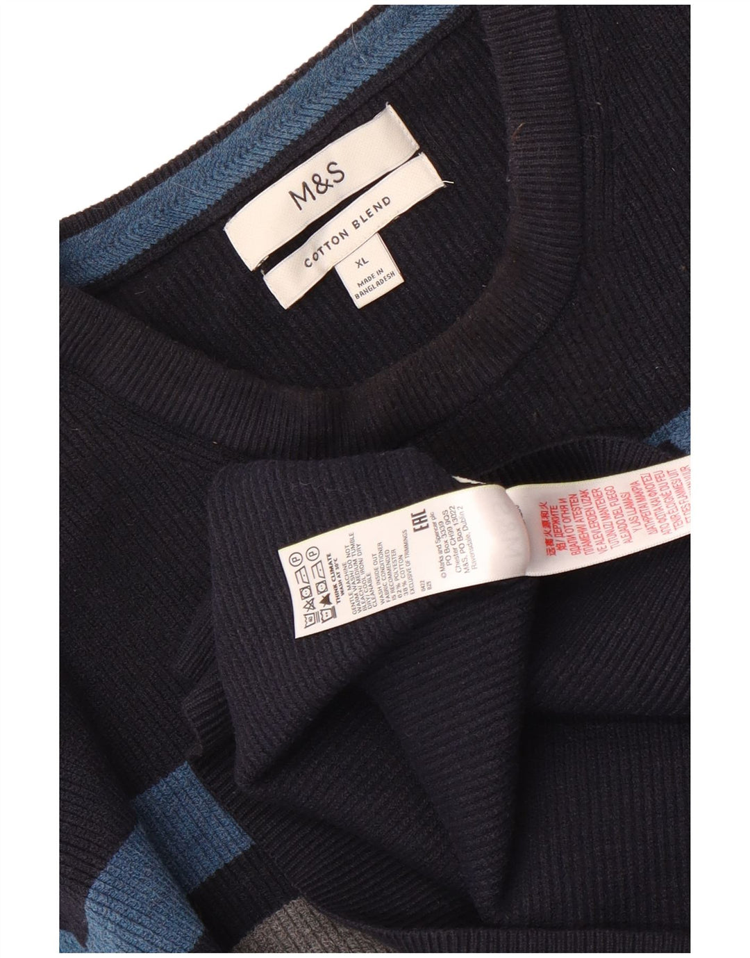 Marks & Spencer Herre sweater med rund hals XL marineblå stribet