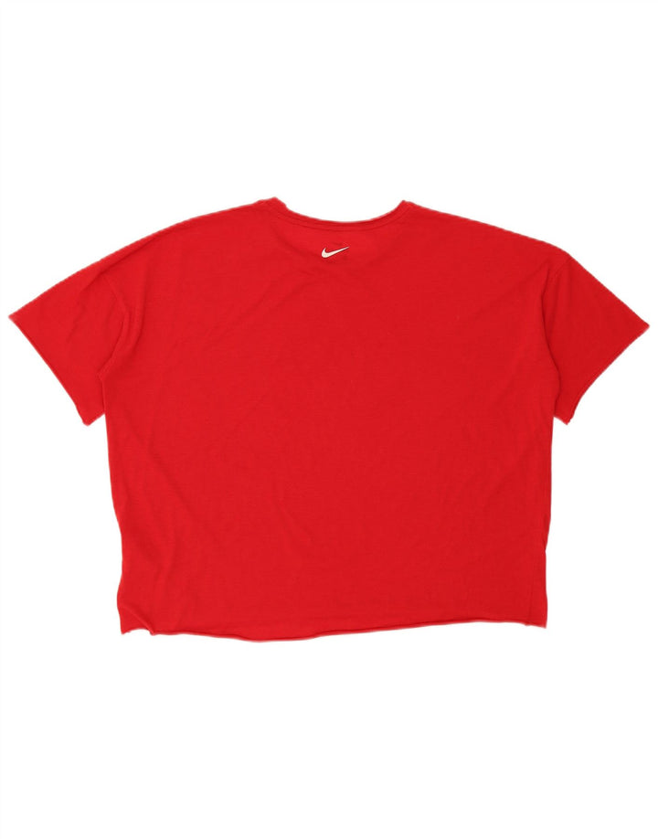 Nike Dame Dri Fit Crop Oversized grafisk T-shirt Top UK 14 Medium Rød