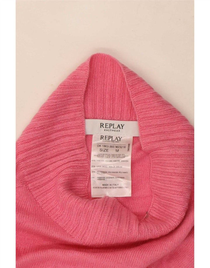 Replay Dame Turtle Neck Jumper Sweater UK 14 Medium Pink Viscose