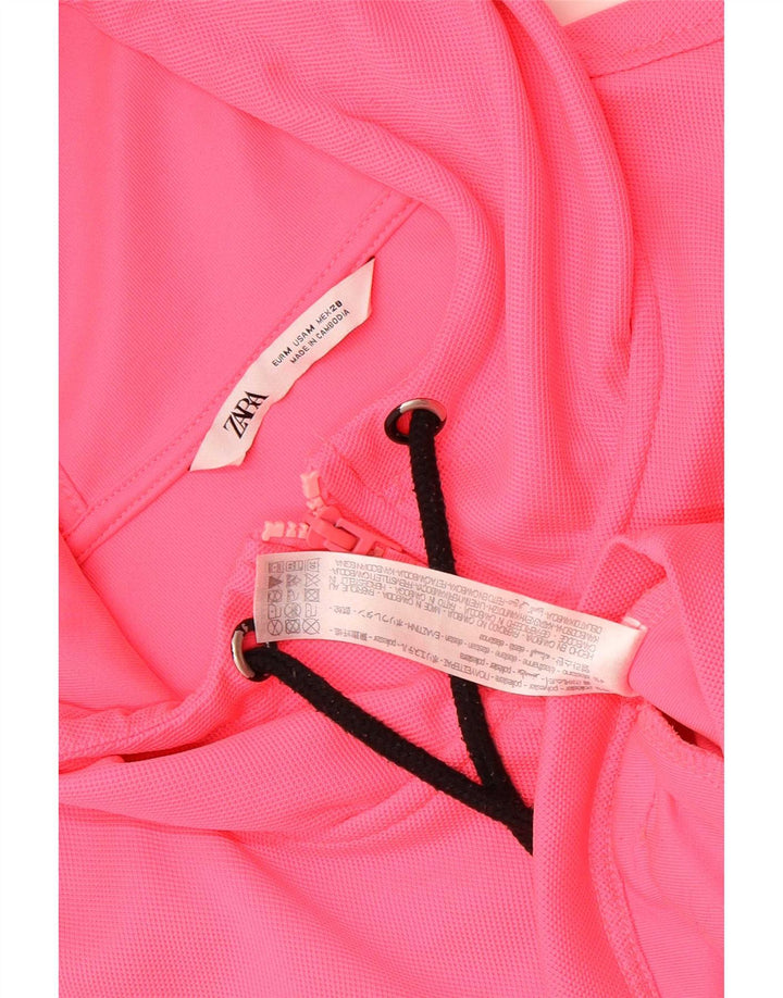 Zara Womens Crop Oversized hættetrøje med lynlås UK 14 Medium Pink Polyester