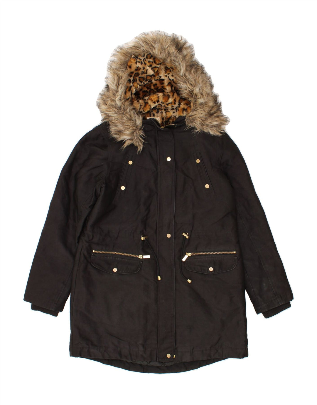 OASIS Womens Hooded Parka Jacket UK 10 Small Black Cotton Vintage Oasis and Second-Hand Oasis from Messina Hembry 