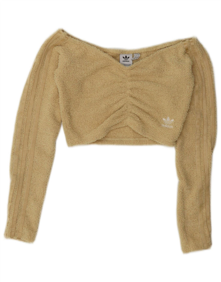 Adidas Womens Off Shoulder Crop Top UK 8 Small Yellow Polyester