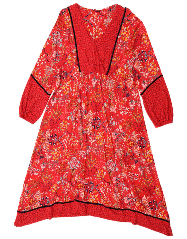 Monsoon Womens Empire Dress UK 16 Large Red Floral Bomuld