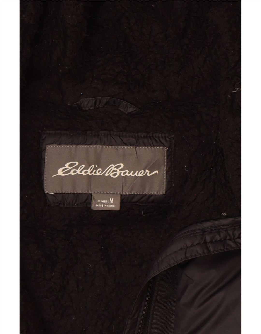 Eddie Bauer Dame Hætte Polstret Jakke UK 14 Medium Sort Nylon