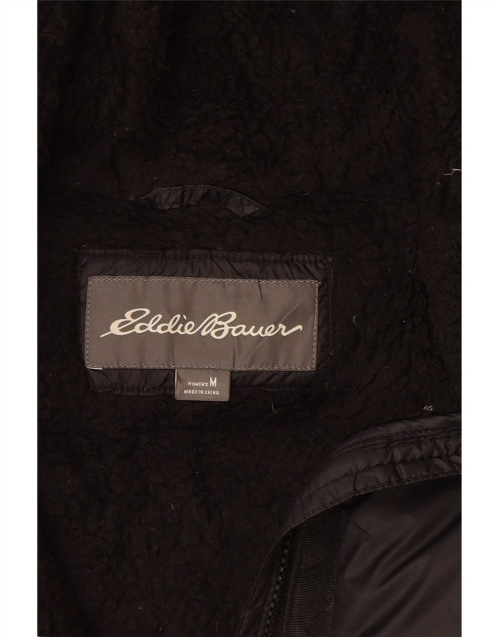 Eddie Bauer Dame Hætte Polstret Jakke UK 14 Medium Sort Nylon