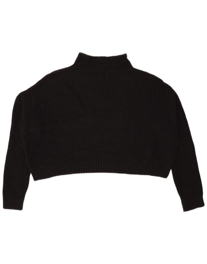 Topshop Womens Crop Oversized Turtle Neck Jumper Sweater UK 10 Small Black
