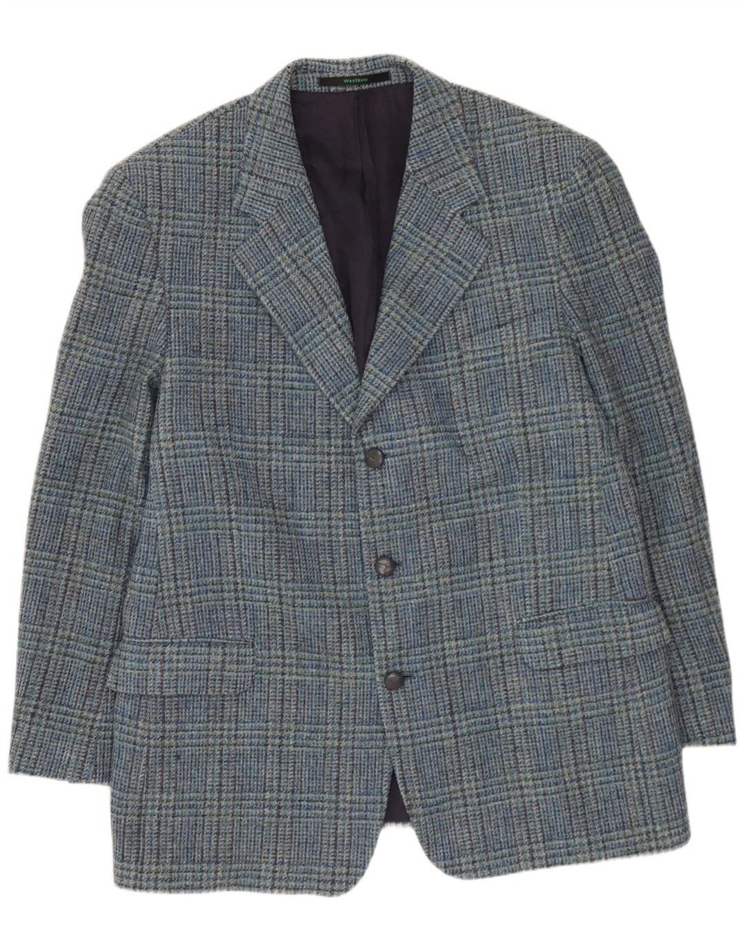 WESTBURY Blazerjakke til mænd med 3 knapper UK 54 2XL Blå Houndstooth Uld