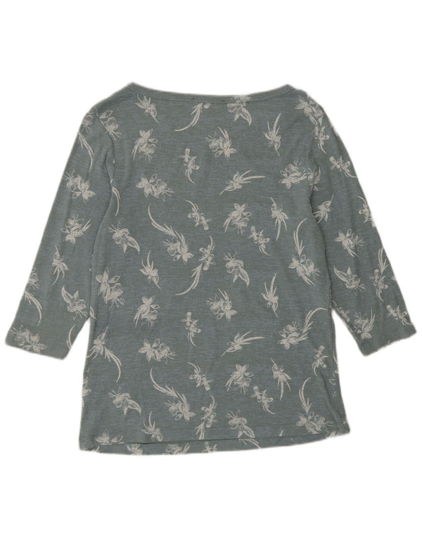 Marks & Spencer Dame Top 3/4 ærmer UK 16 Large Blue Floral Cotton
