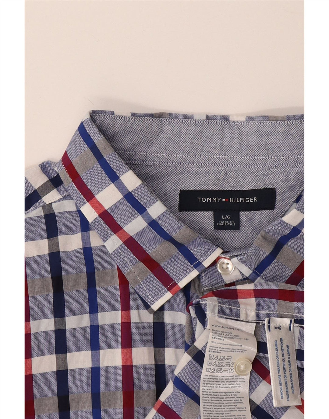 Tommy Hilfiger Kortærmet Herreskjorte Stor blå ternet bomuld
