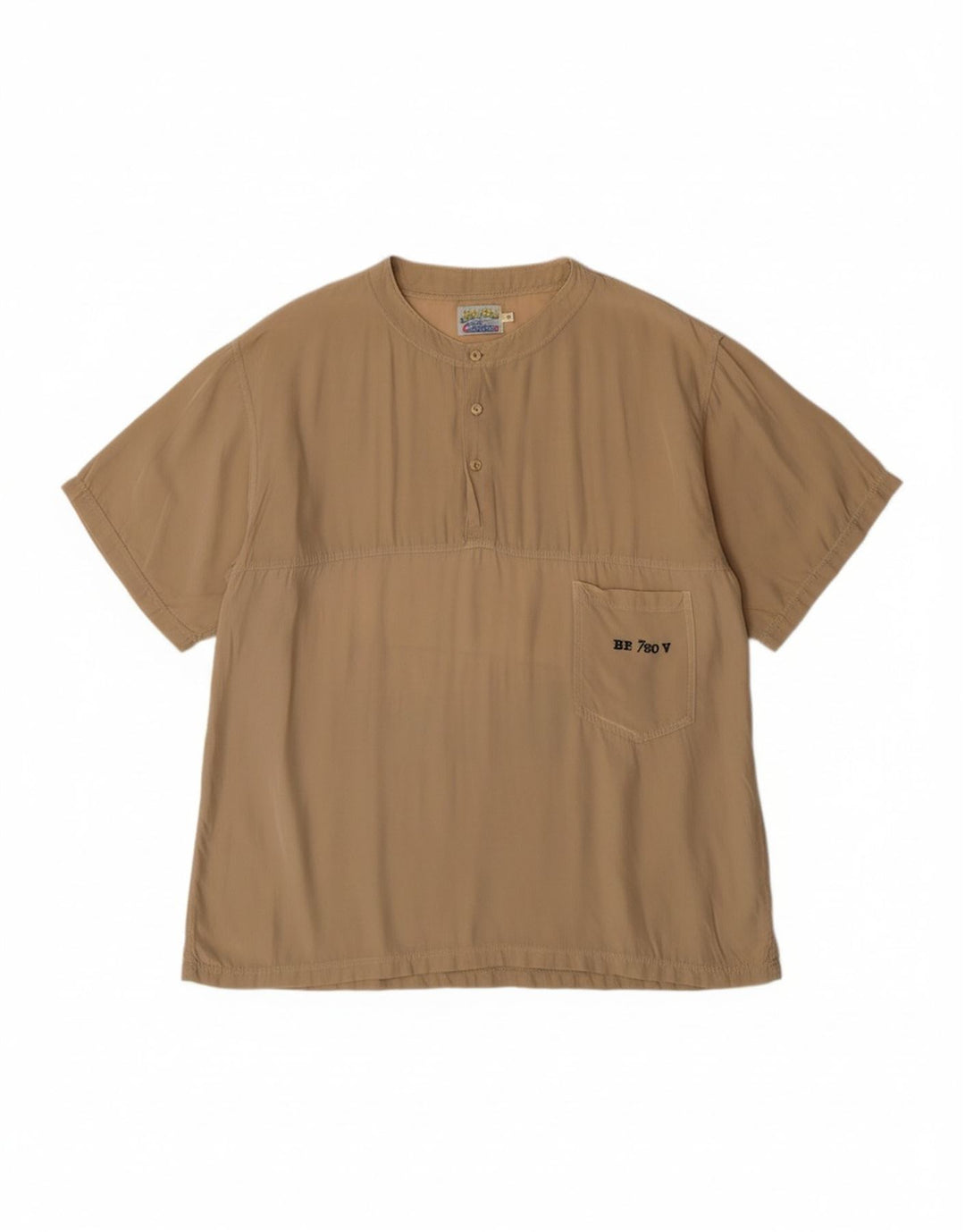BLUE FLAME Mens Graphic Short Sleeve Pullover Shirt Large Beige Viscose