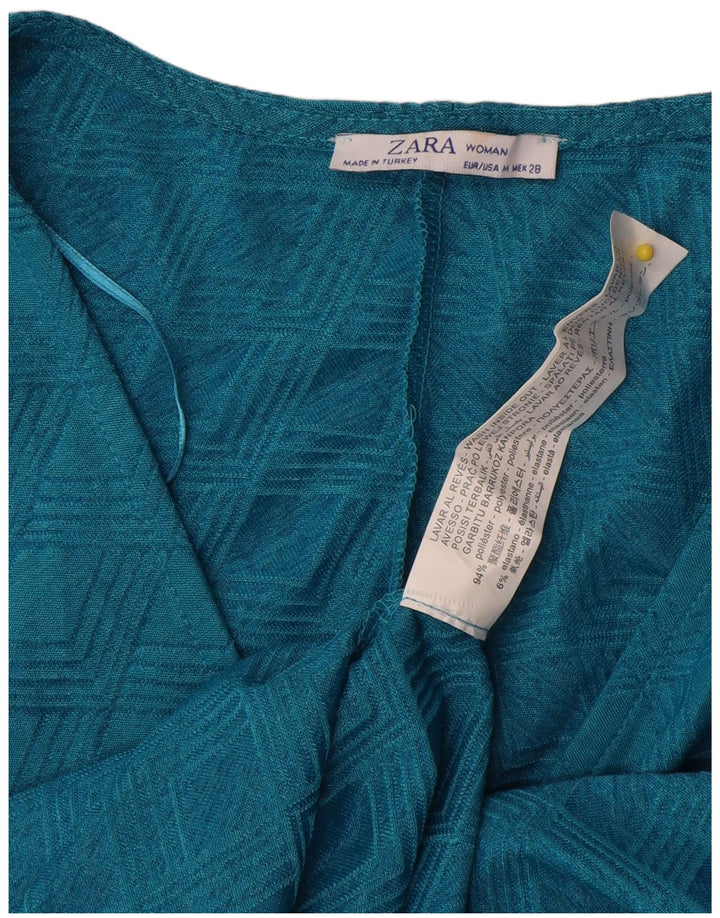 Zara Womens Batwing A-Line Kjole UK 12 Medium Blue Geometric Polyester
