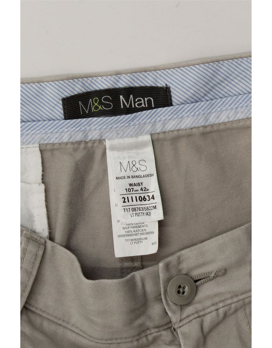 Marks & Spencer Herre Chino Shorts W42 2XL Grå Bomuld