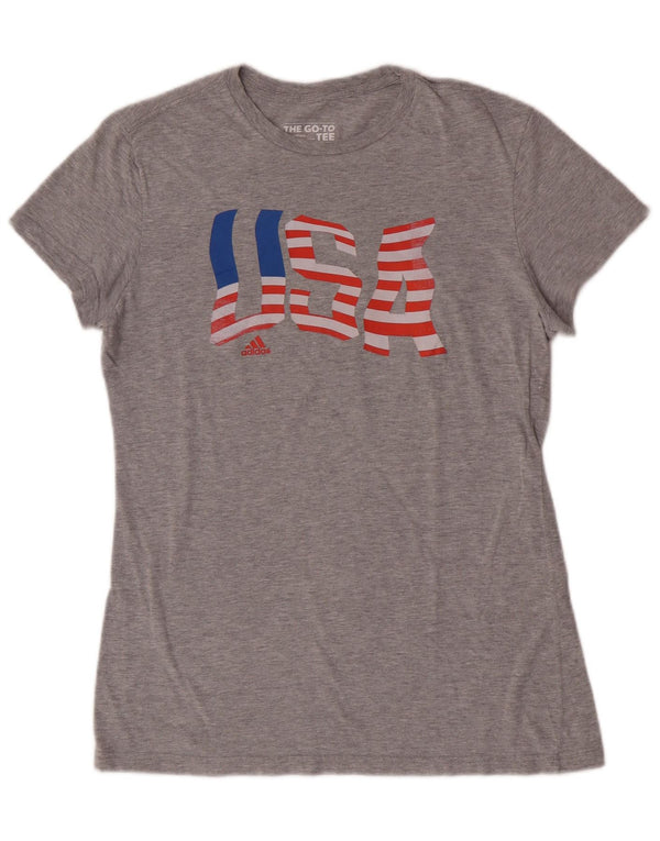 Adidas Dame USA Grafisk T-Shirt Top UK 12 Medium Grå Bomuld