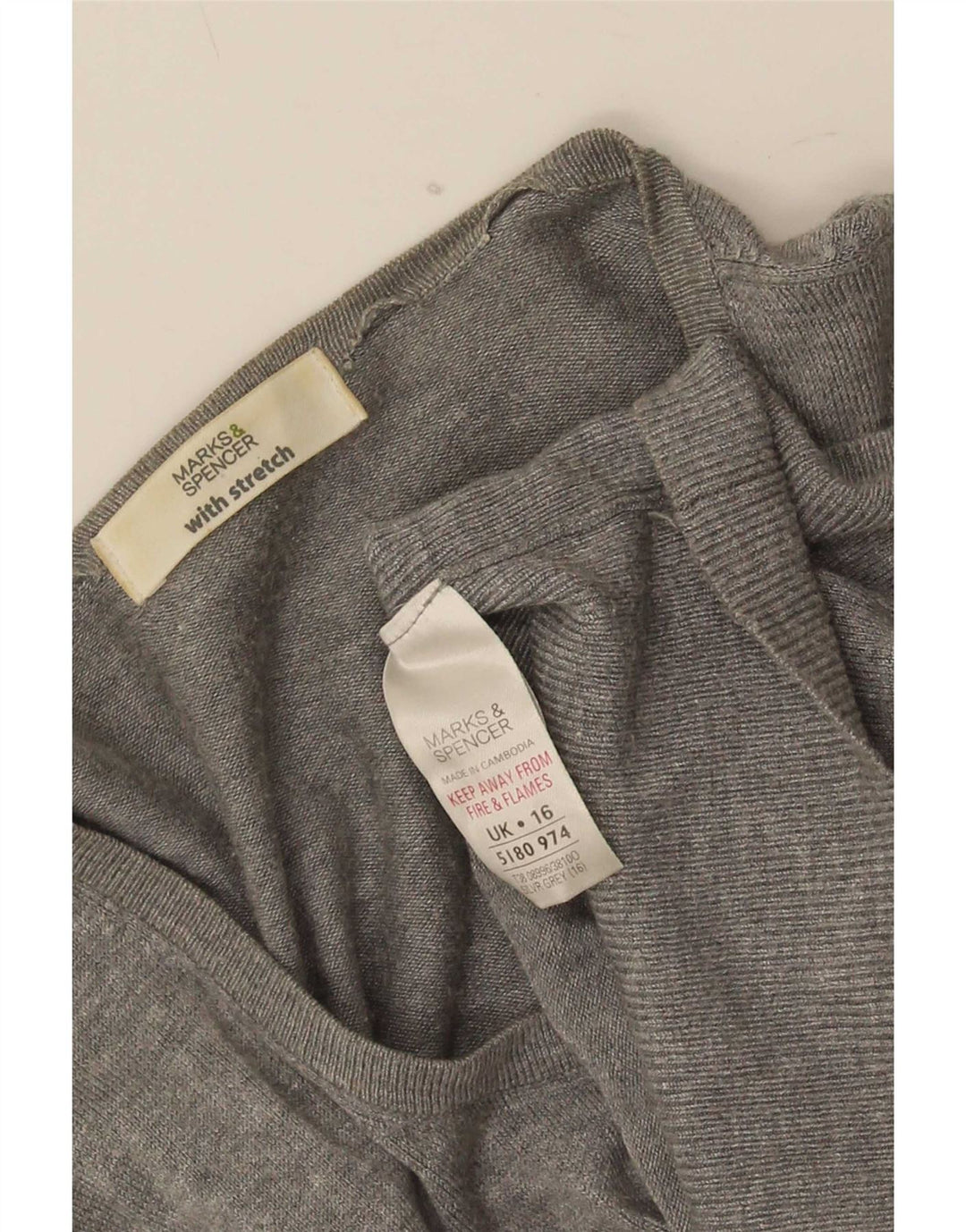 Marks & Spencer Dame Cardigan Sweater UK 16 Large Grå Polyamid