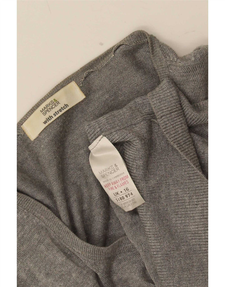 Marks & Spencer Dame Cardigan Sweater UK 16 Large Grå Polyamid