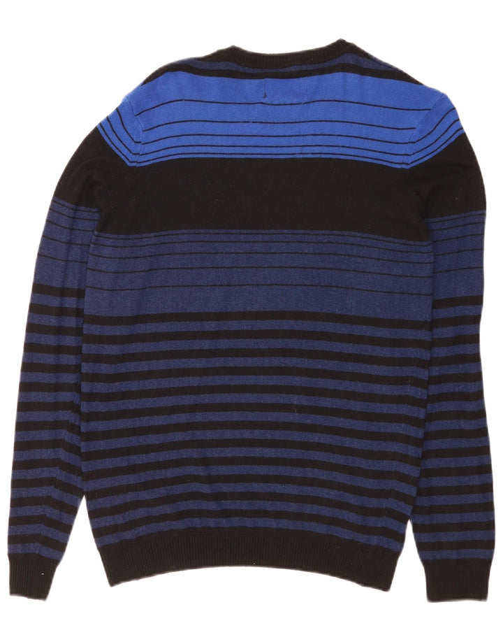 Energie Herre sweater med rund hals, mellemblå stribet viskose